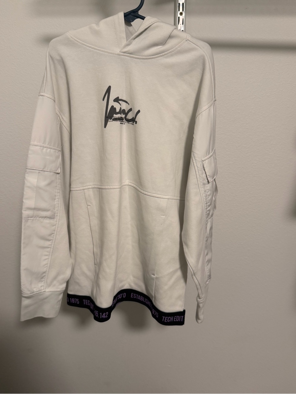 Zara Cream Crewneck Hoodie with Black Logo and Hem Trim